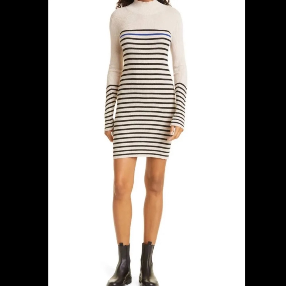 NWT $375 rag & bone Kate Stripe Rib Sweater Dress Cotton/cashmere L